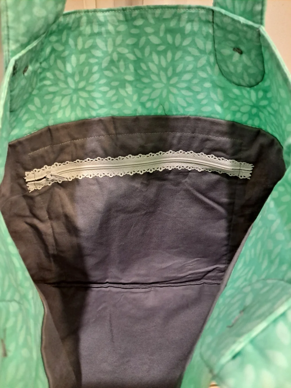 Artisan Crafted Mint, White, Gray, and Teal Chevron Pleated Mini Tote W/buttons - Picture 5 of 7